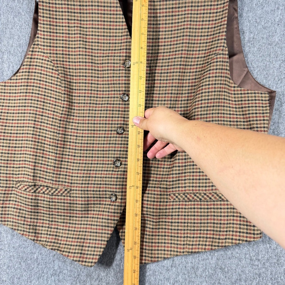 VTG Karen Scott Womens XL Houndstooth Plaid Button Front Vest Brown Tan Academia - Picture 5 of 8